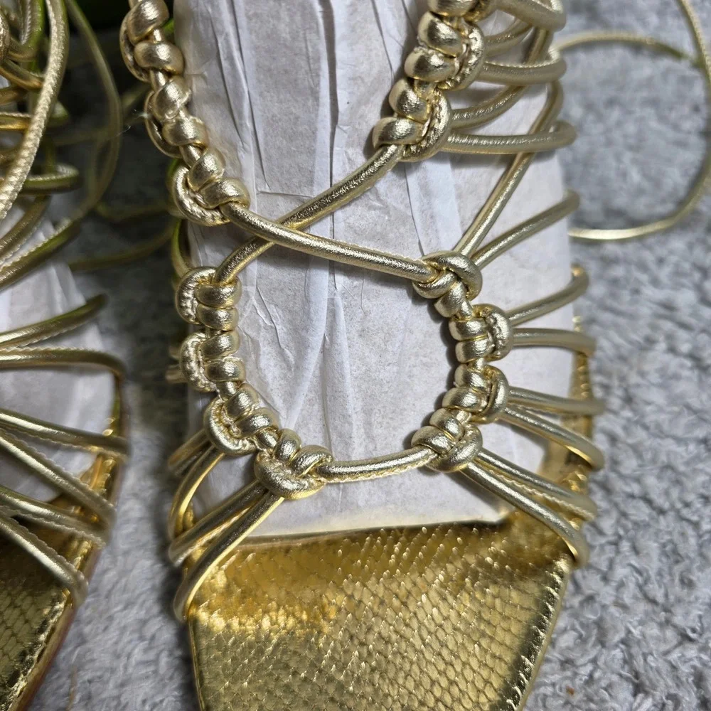 Sam Edelman Lylah Gold Metallic Strappy Lace‎ Up Stiletto Heels Sandals 10.5 NEW